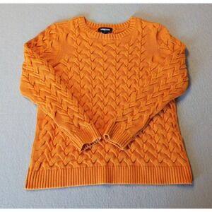 Women's Vintage Lands' End Drifter Yellow/Orange Chunky Cable Knit Sweater Sz L